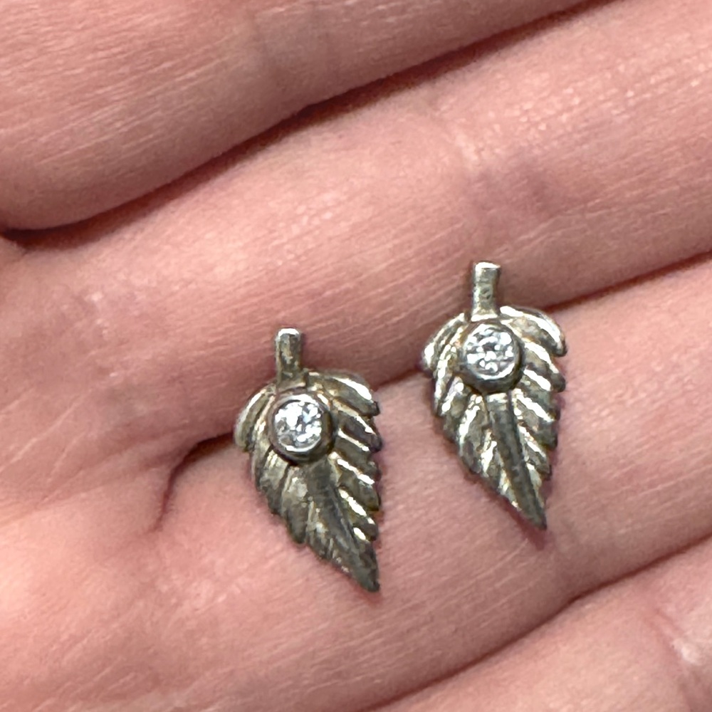 Logan Hollowell x Johnny Was silver leaf stud earrings
